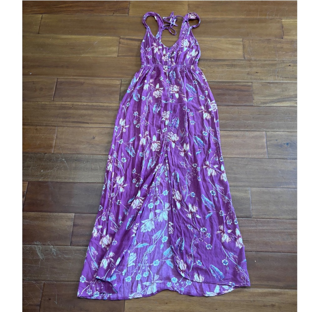 Billabong Purple Floral Maxi Dress Boho Button Front Split/ Size Medium